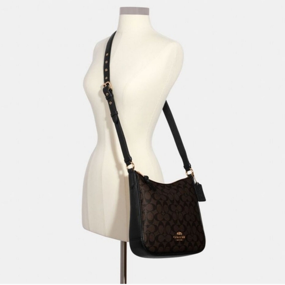 COACH Ellie File Bag In Signature Canvas  Crossbody Bag Gold/Brown Black - Picture 10 of 10